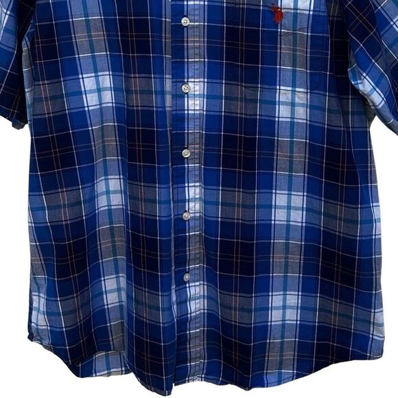 U.S. Polo Assn Button Down Shirt Men's XL Blue Plaid Classic Short Sleeve - Picture 5 of 13